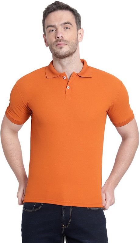 Men Solid Polo Neck Elastane Orange T-Shirt