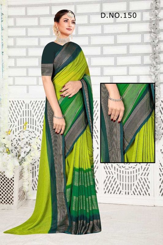 Striped Fashion Chiffon Saree  (Light Blue)
