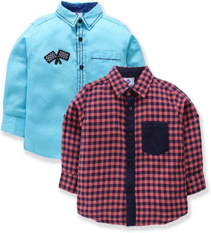 Baby Boys Regular Fit Checkered Spread Collar Casual Shirt  (Pack of 2)