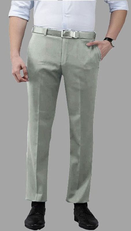 Men Regular Fit Light Green Viscose Rayon Trousers