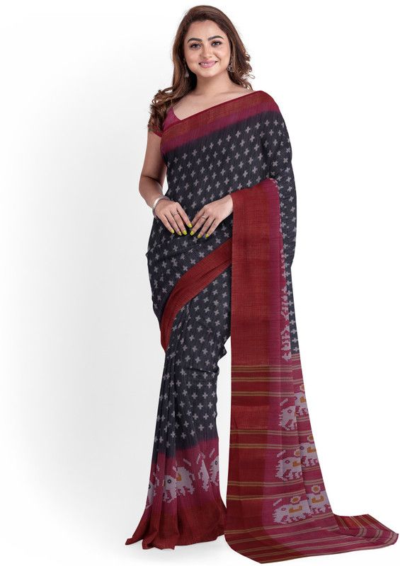 Printed Bollywood Chanderi Saree  (Maroon, Black)