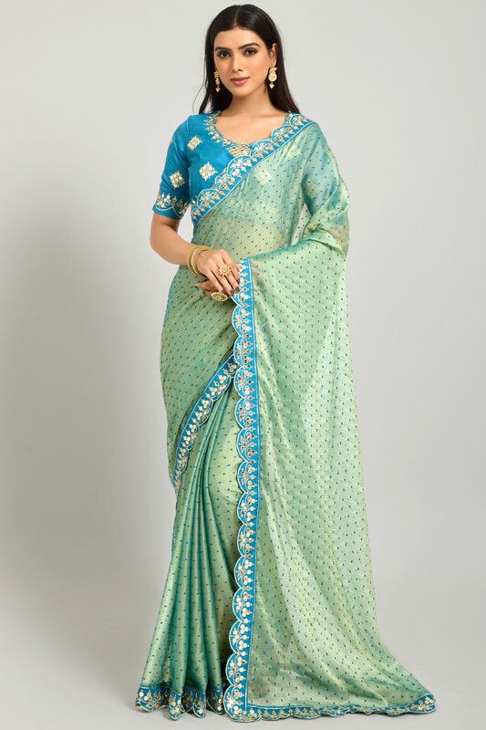 Embroidered Bollywood Brasso Saree  (Green)