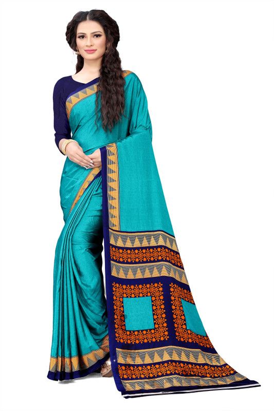 Printed Bollywood Crepe Saree  (Light Blue)