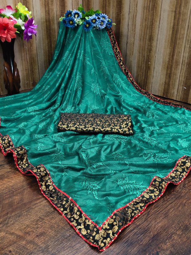 Paisley Bollywood Lycra Blend Saree  (Light Blue)