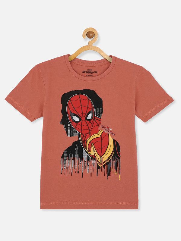 SPIDER-MAN NO WAY HOME Boys Graphic Print Pure Cotton T Shirt  (Pink, Pack of 1)
