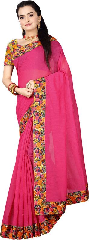 Solid/Plain Chanderi Chanderi Saree  (Magenta)