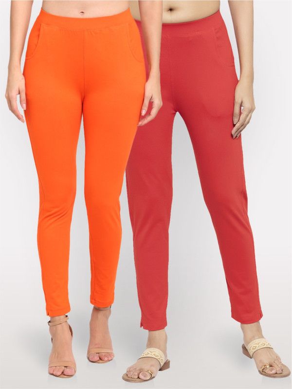 NEUDIS Ankle Length Ethnic Wear Legging  (Orange, Solid)