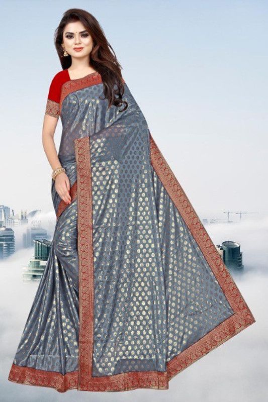 Printed Bhagalpuri Lycra Blend Saree  (Grey)