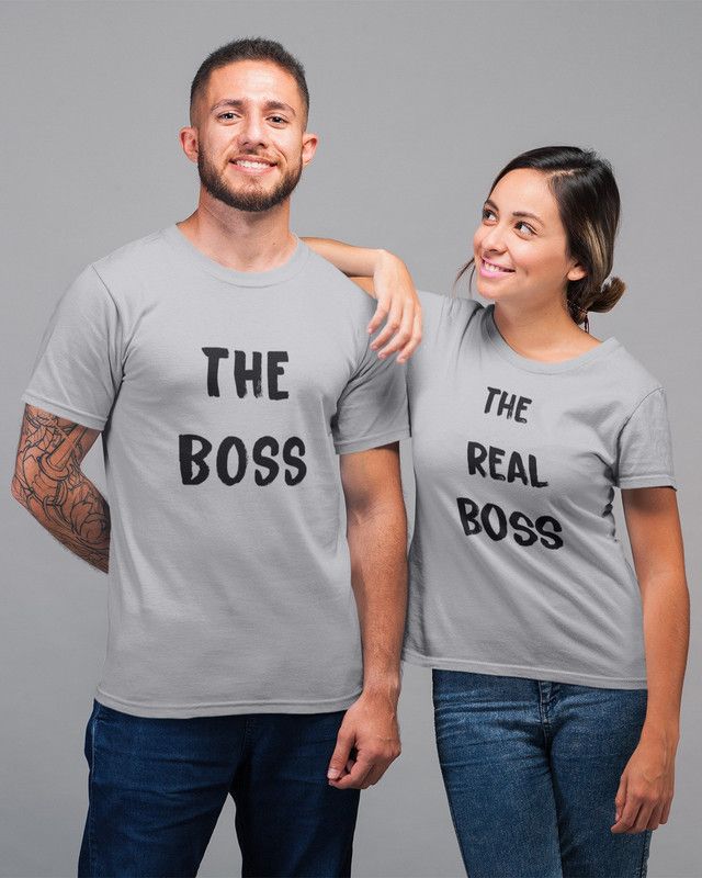 Pack of 2 Couple’s Printed T-Shirt | Combo of Half Sleeve | Cotton Round Neck Couple Printed Round Neck Cotton Blend Grey T-Shirt