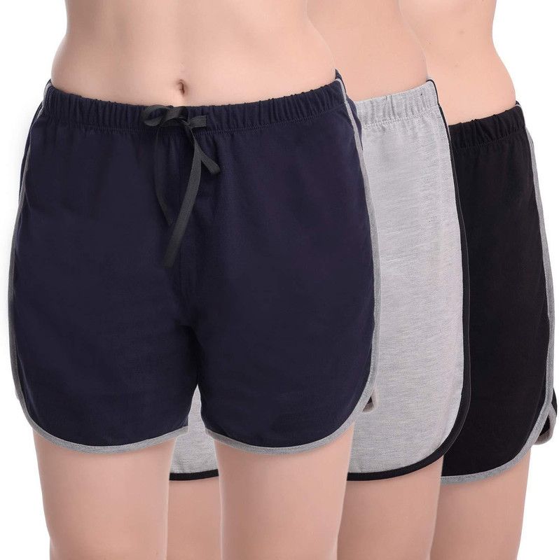 Pack of 3 Solid Women Blue, Grey, Black Regular Shorts