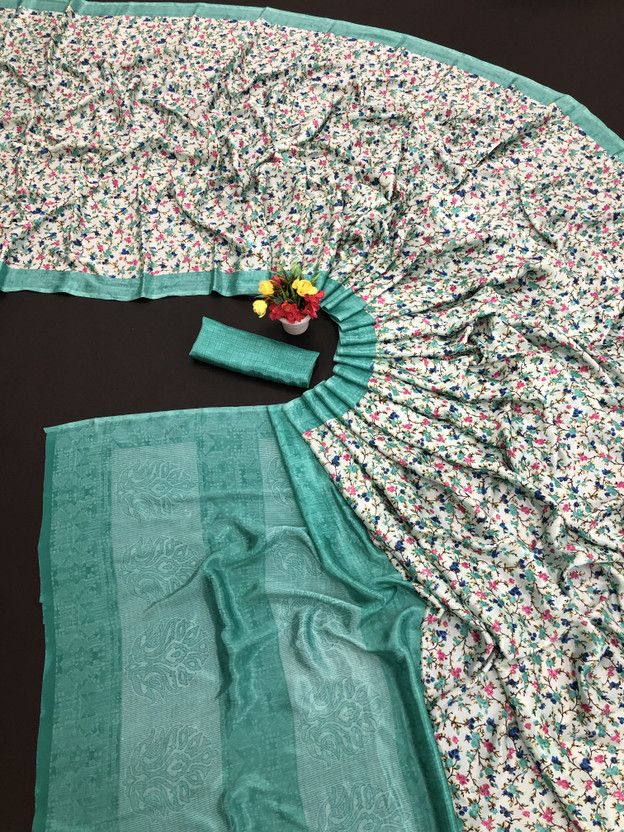 Woven Banarasi Jacquard, Cotton Linen Saree  (Light Blue)