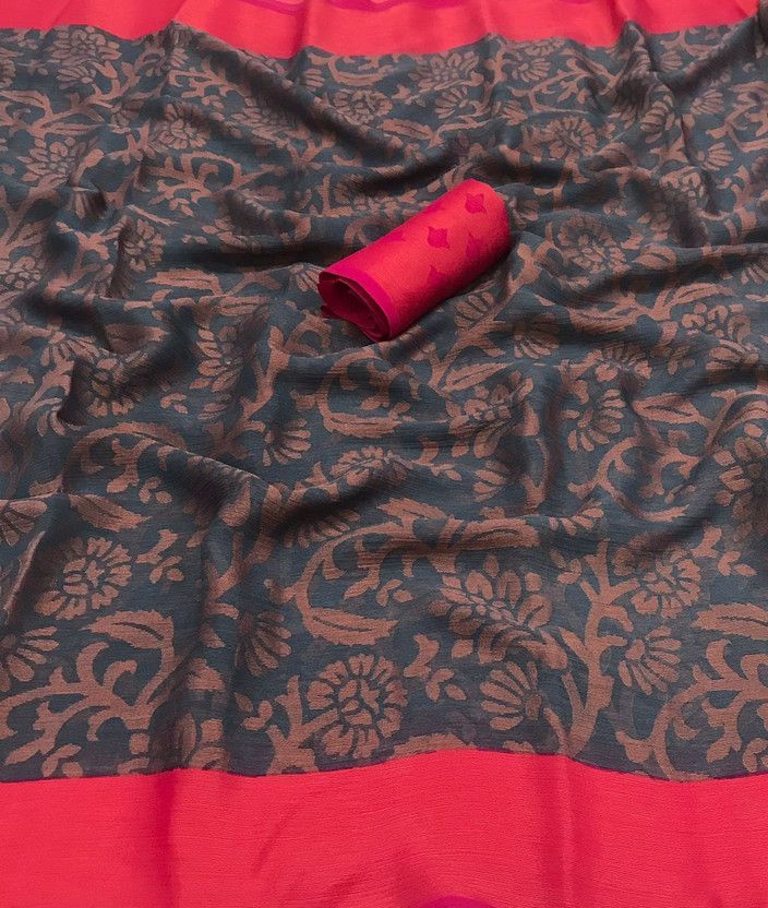 Digital Print Daily Wear Brasso Saree  (Grey)