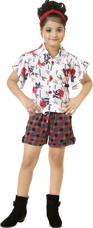 Girls Party(Festive) Top Shorts  (Red)