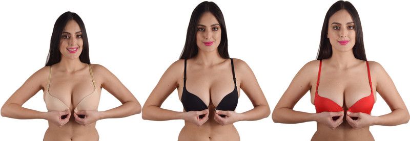 Pack of 3 Women Push-up Heavily Padded Bra  (Red, Black, Beige)