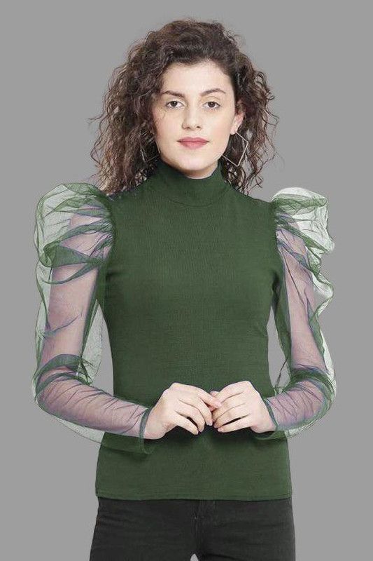 Casual Regular Sleeves Solid Women Light Green Top