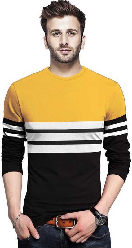Color Block Men Yellow, White, Black T-Shirt