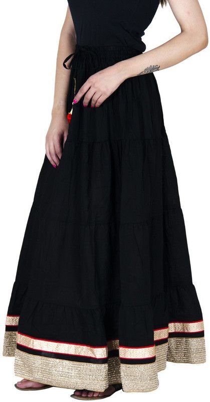 Women Embroidered Broomstick Black Skirt