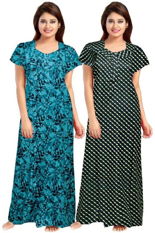 Pack of 2 Women Nighty Set  (Green, Black)