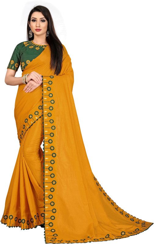 Self Design Bollywood Silk Blend Saree  (Yellow)