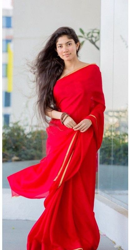 Solid/Plain Bandhani Georgette Saree  (Red)