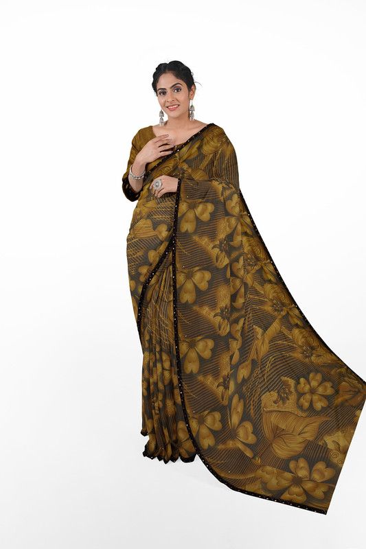 Self Design Daily Wear Chiffon Saree  (Mustard)