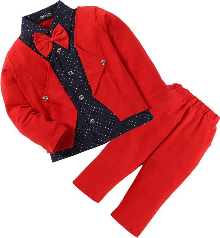 Baby Boys & Baby Girls Party(Festive) Shirt Pant, Bow Tie, Jacket  (Red)