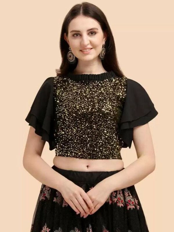 Party Embellished Women Black Top