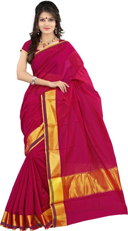 Woven Kanjivaram Handloom Cotton Blend Saree  (Purple)