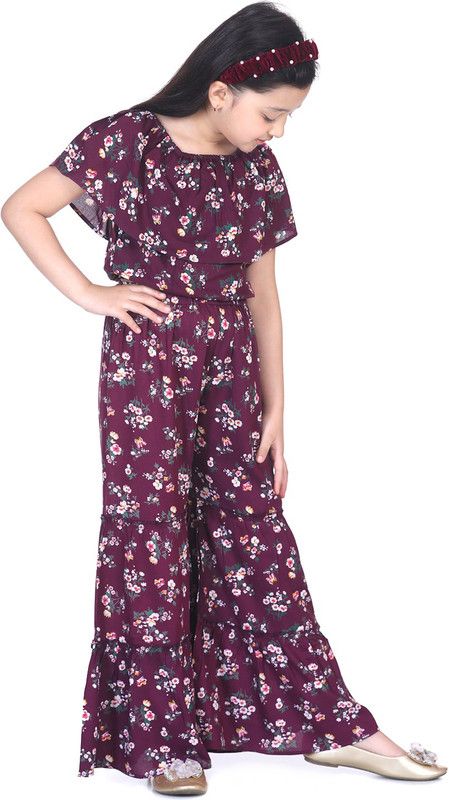 Girls Casual Top Pant  (Purple)