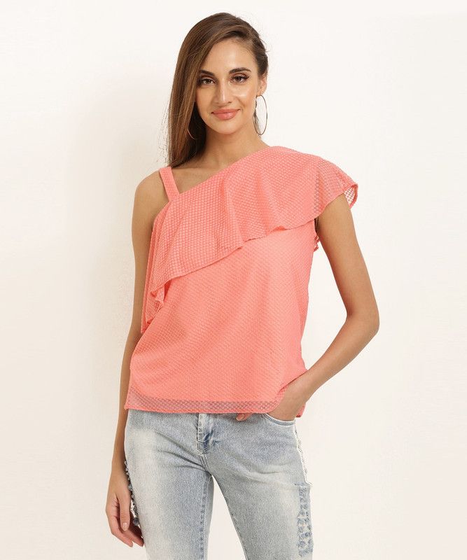 Casual Cape Sleeves Self Design Women Pink Top