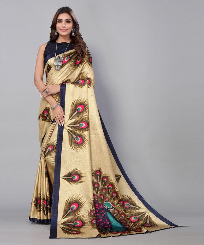 Printed Kalamkari Art Silk Saree  (Multicolor)