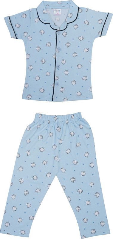 Boys & Girls Printed Pure Cotton Kids Nightwear  (Light Blue Pack of 1)
