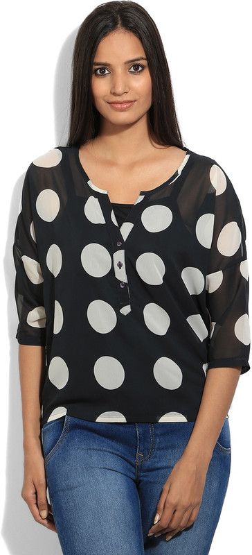 Pack of 2 Casual Polka Print Women Black Top