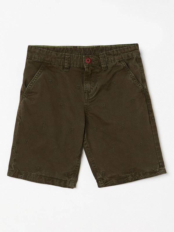 Short For Boys Casual Embriodered Pure Cotton  (Dark Green, Pack of 1)