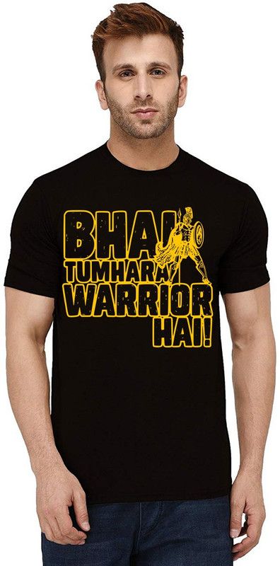 Bhai Tumhara Warrior Men Printed Round Neck Pure Cotton Black T-Shirt