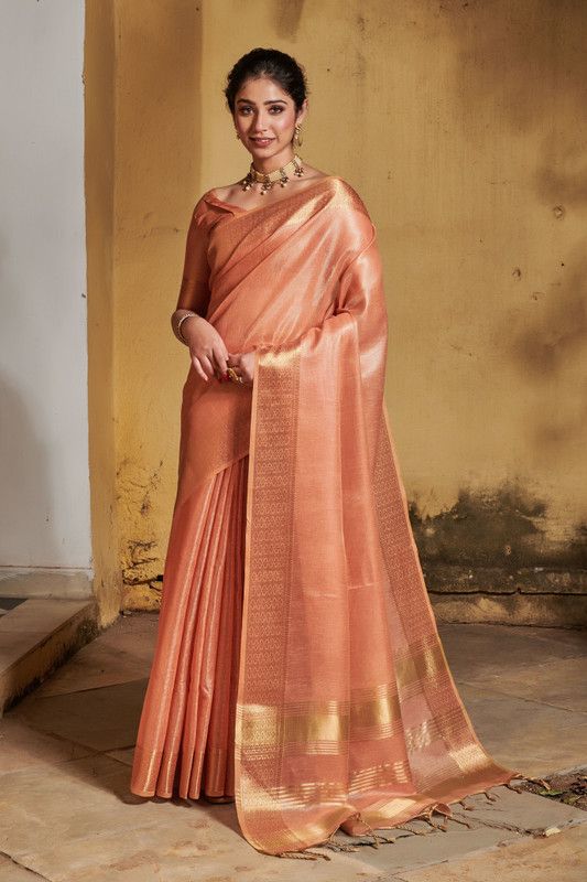 Solid/Plain Maheshwari Tissue Saree  (Orange)