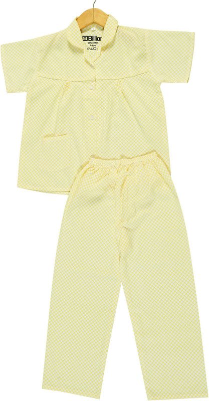 Girls Printed Polycotton Kids Nightwear  (Yellow Pack of 1)