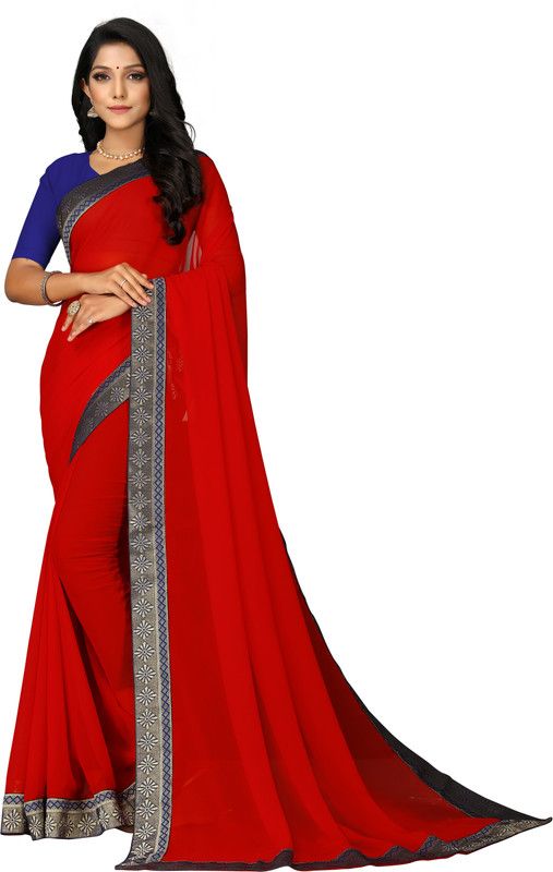 Solid Fashion Georgette Saree  (Red)