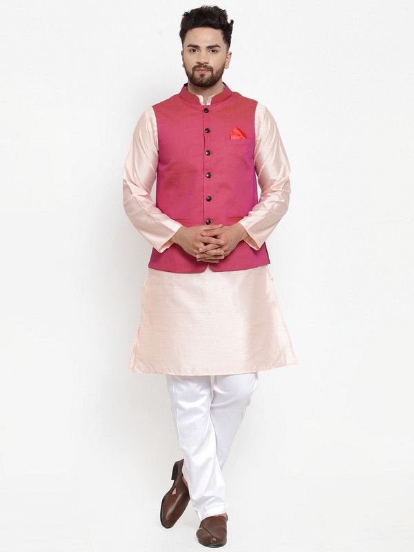 Men Ethnic Jacket, Kurta and Trouser Set Pure Silk