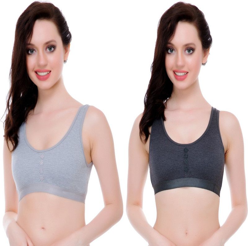 Pack of 2 Women Sports Bra  (Black, Grey)