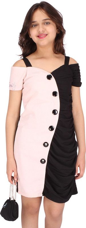 Girls Above Knee Party Dress  (Black, Fashion Sleeve)