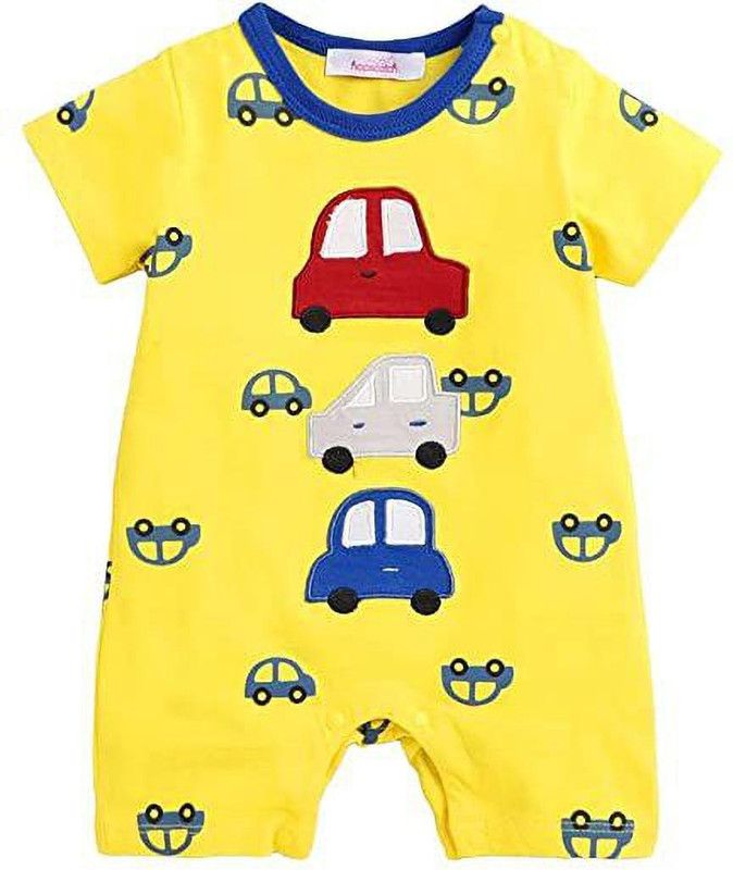 Romper For Boys Casual Printed Cotton Blend  (Yellow, Pack of 1)