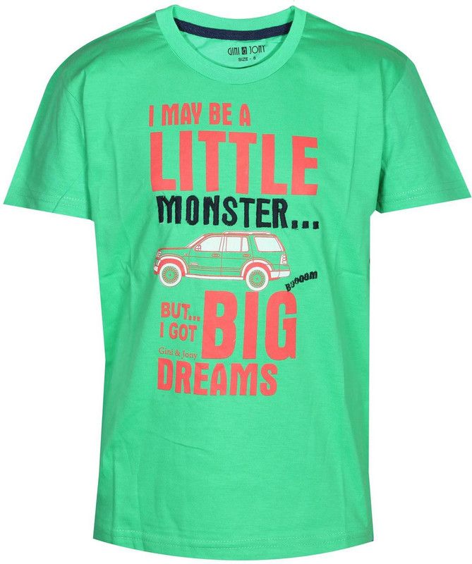 Boys Printed Cotton Blend T Shirt  (Green)