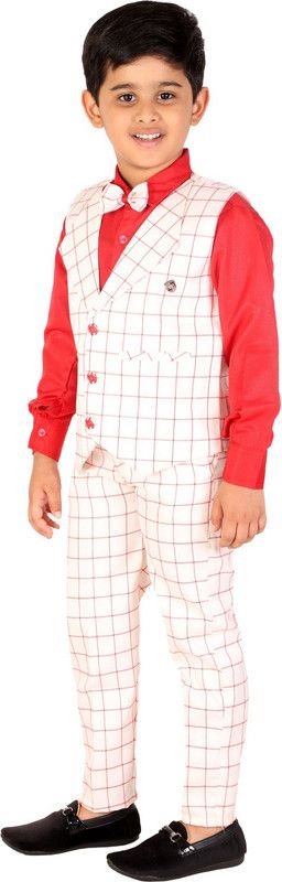 Boys Party(Festive) Shirt Trouser, Waistcoat, Bow Tie  (White)