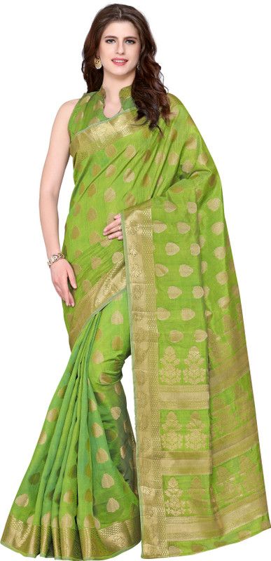 Embellished Kanjivaram Tussar Silk Saree  (Green)