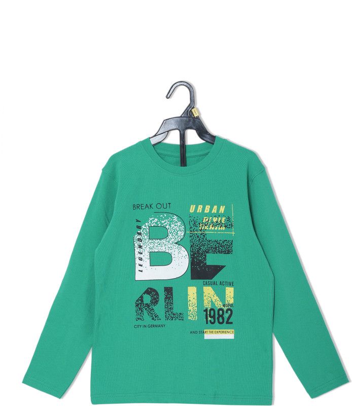 Boys Typography Cotton Blend T Shirt  (Dark Green, Pack of 1)
