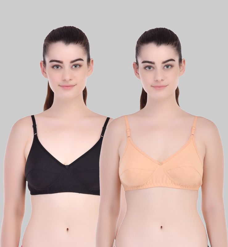 Pack of 2 Women Full Coverage Non Padded Bra  (Beige, Black)