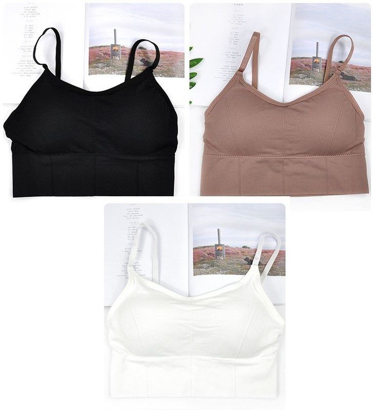 Pack of 3 Women Sports Lightly Padded Bra  (Black, Brown, White)