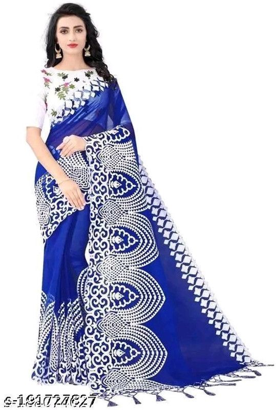 Printed Bollywood Net Saree  (Blue)