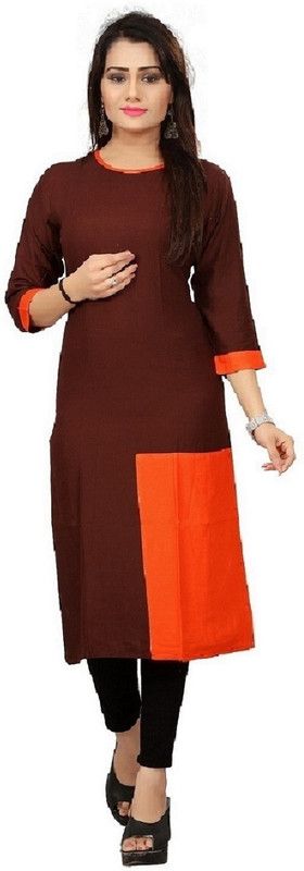 Women Printed Viscose Rayon Straight Kurta  (Maroon, Orange)
